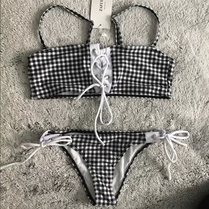 Zaful Bandeau Checkered Patterened Swim Suit